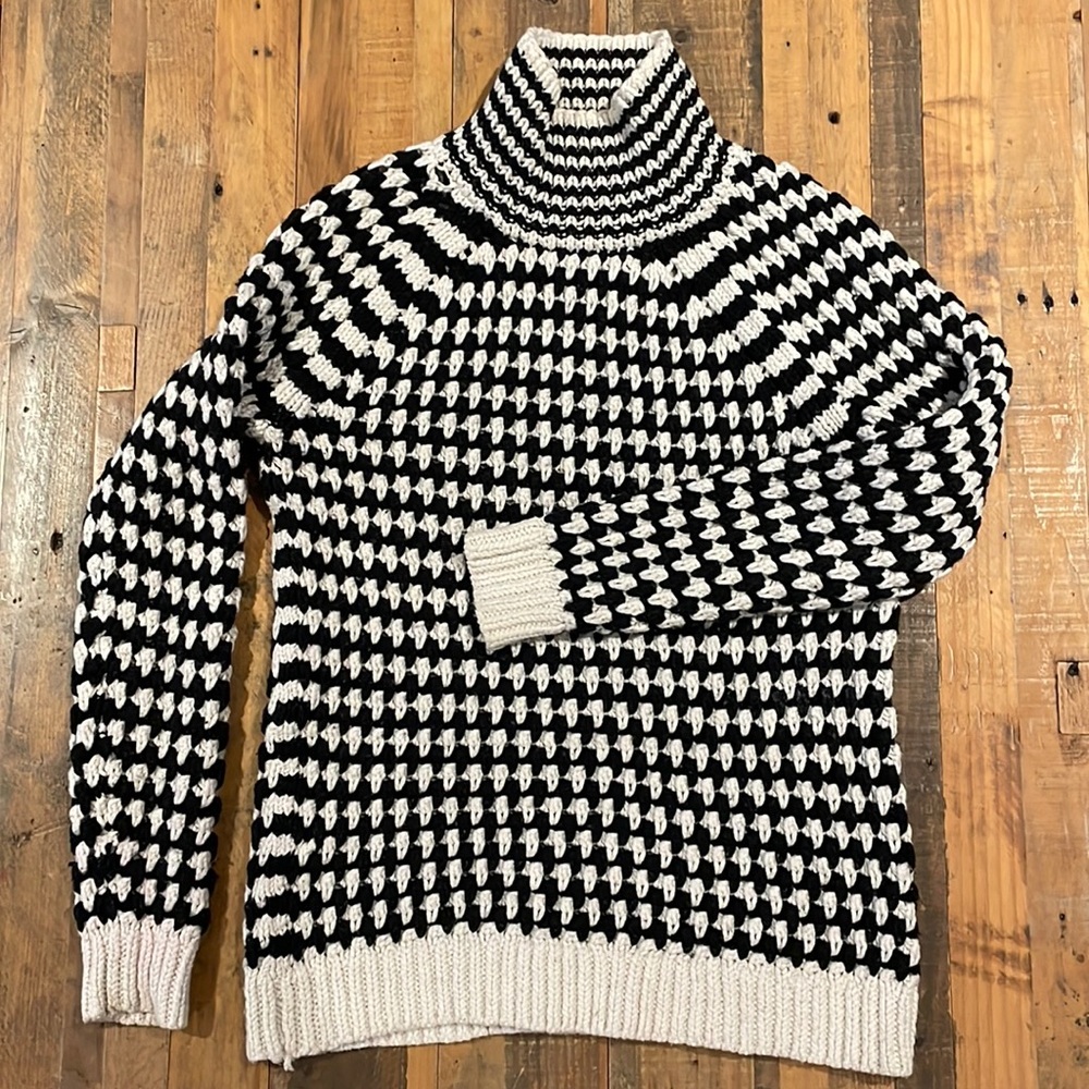 LOFT Black and White Chunky Knit Turtleneck Sweater